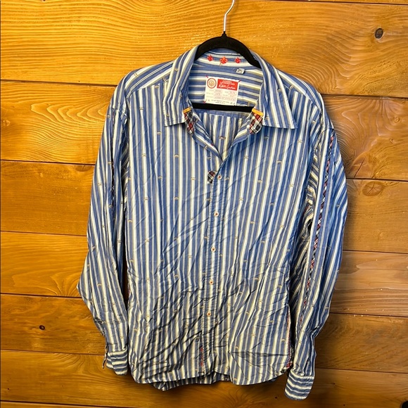 THE FRESHLY LAUNDERED SHIRT By Robert Graham Mens LS Striped Shirt Blue White XL - Picture 1 of 11